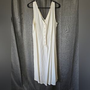 Women's Cream Button-Front V-Neck Midi Dress